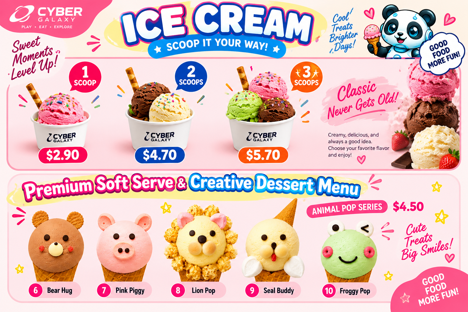 Cyber Galaxy ice cream menu